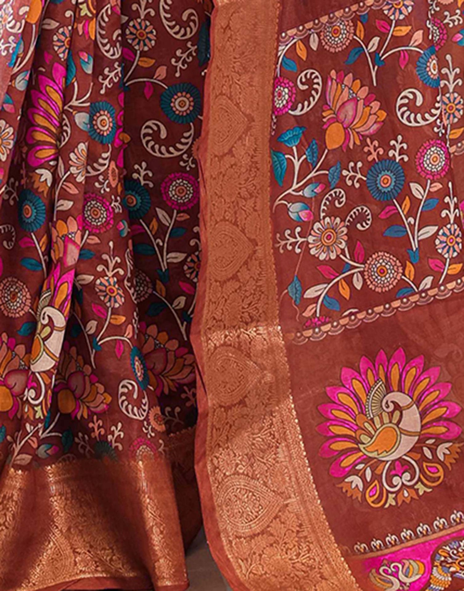 Brown Linen Printed Saree