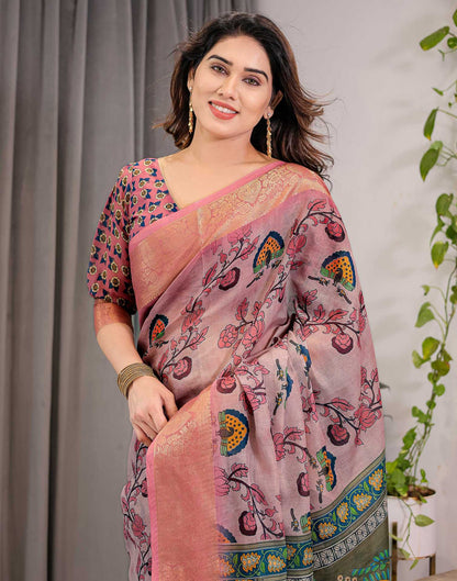 Mauve Linen Printed Saree