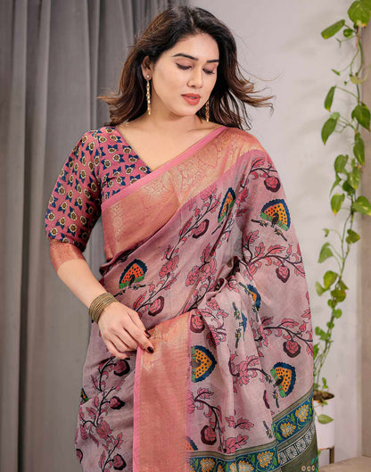 Mauve Linen Printed Saree