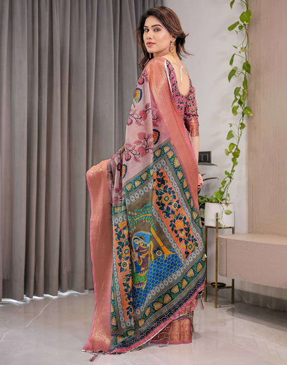 Mauve Linen Printed Saree