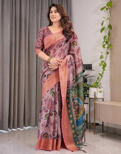 Mauve Linen Printed Saree