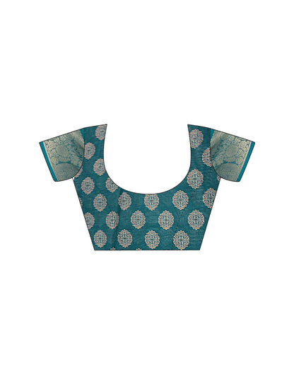 Sea Green Linen Printed Saree
