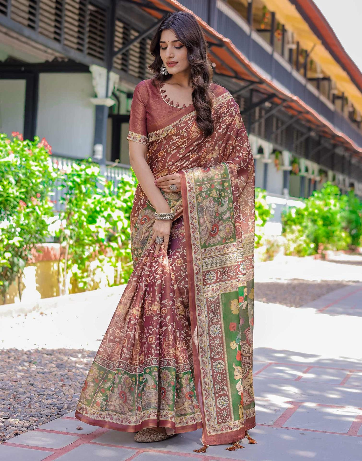 Maroon Shimmer Silk Printed Saree