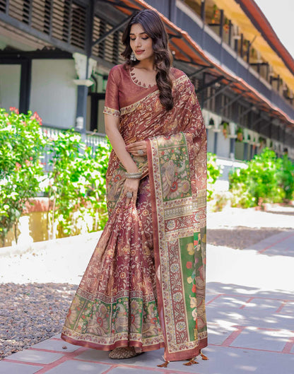 Maroon Shimmer Silk Printed Saree