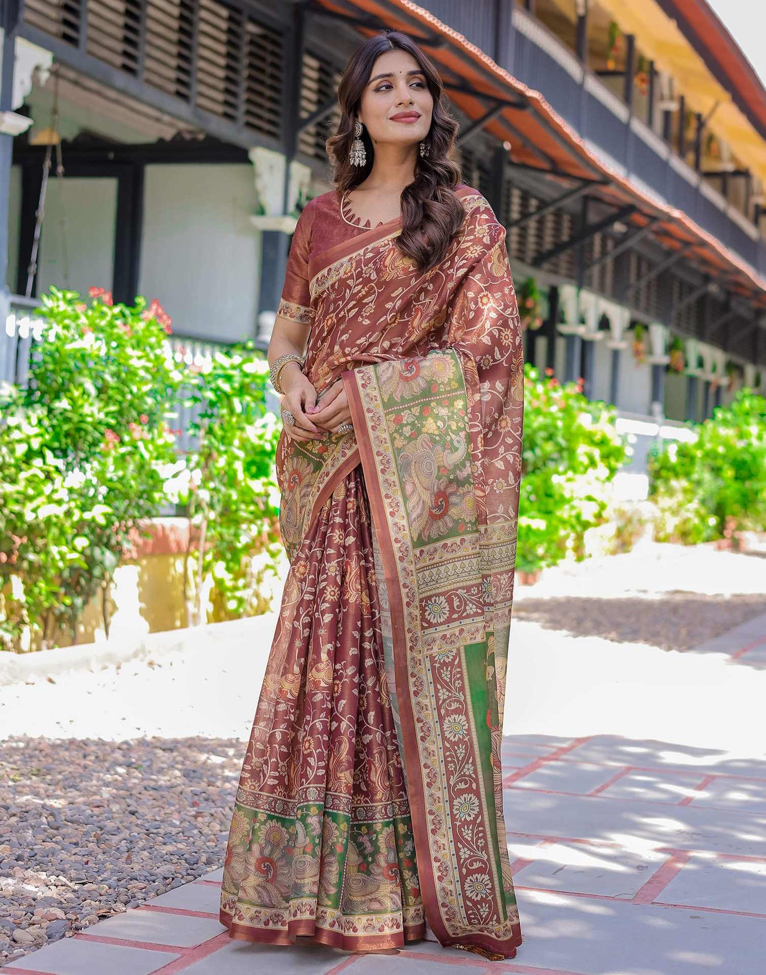 Maroon Shimmer Silk Printed Saree