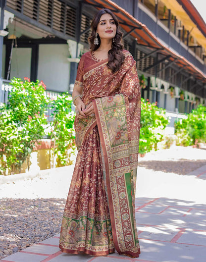 Maroon Shimmer Silk Printed Saree