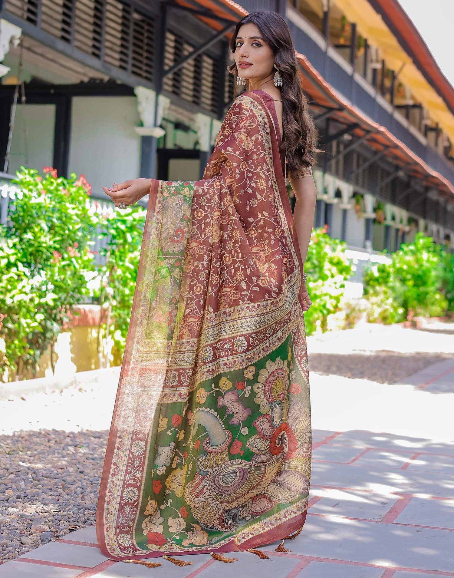 Maroon Shimmer Silk Printed Saree