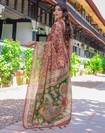 Maroon Shimmer Silk Printed Saree