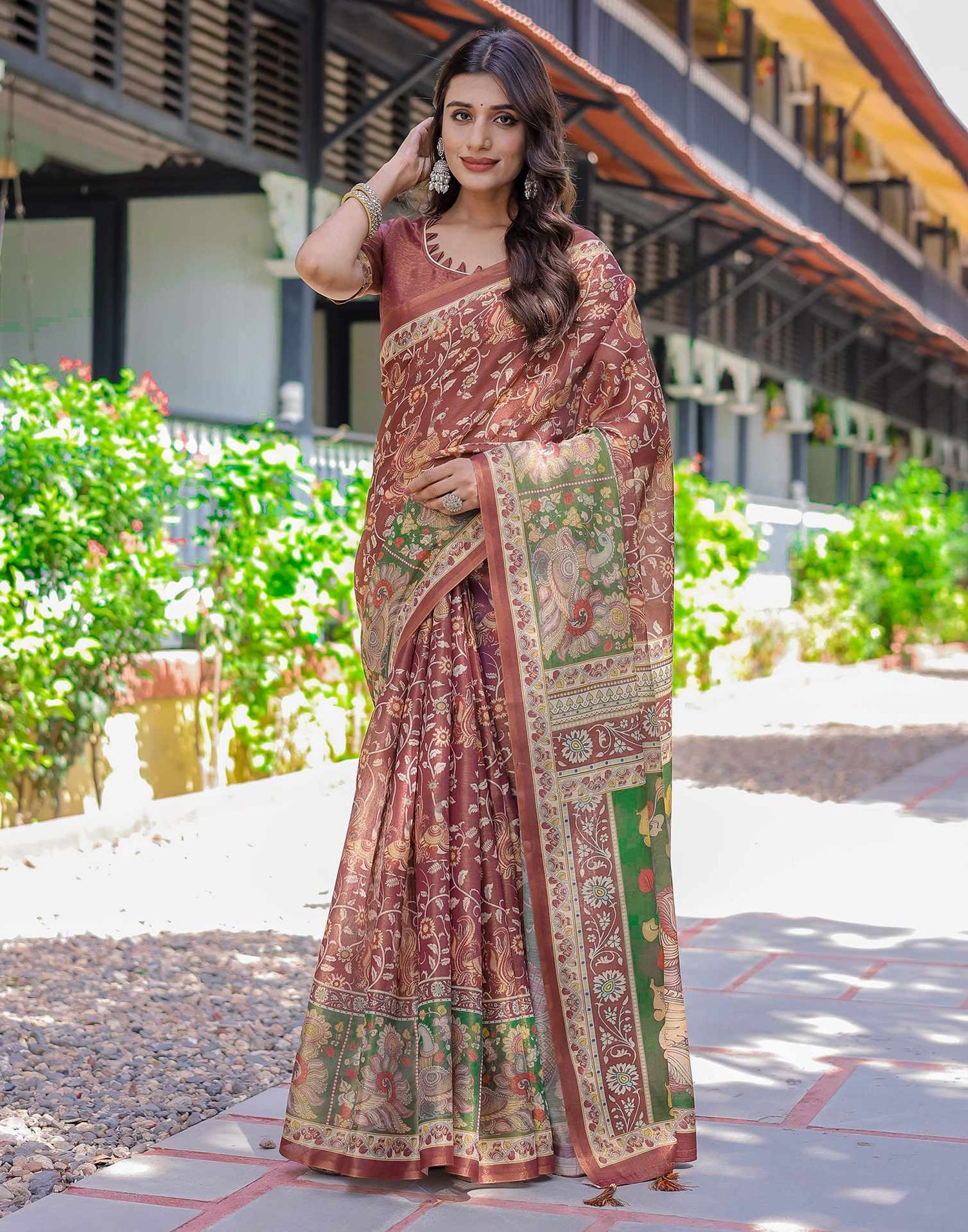 Maroon Shimmer Silk Printed Saree