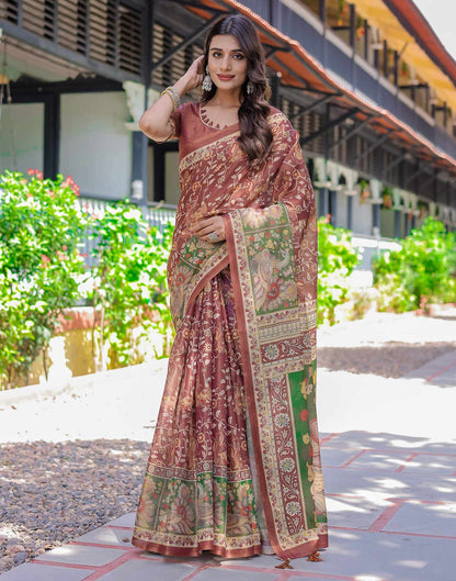 Maroon Shimmer Silk Printed Saree
