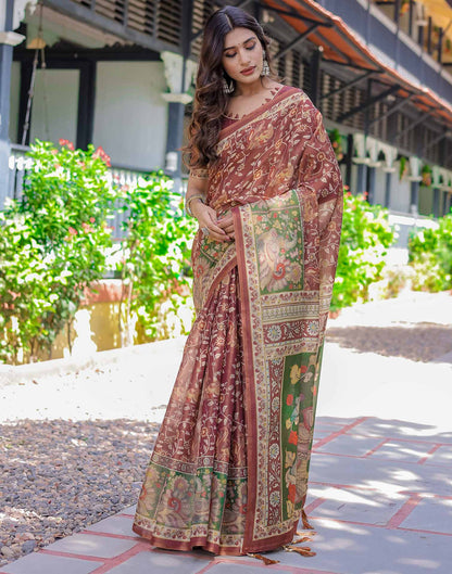 Maroon Shimmer Silk Printed Saree
