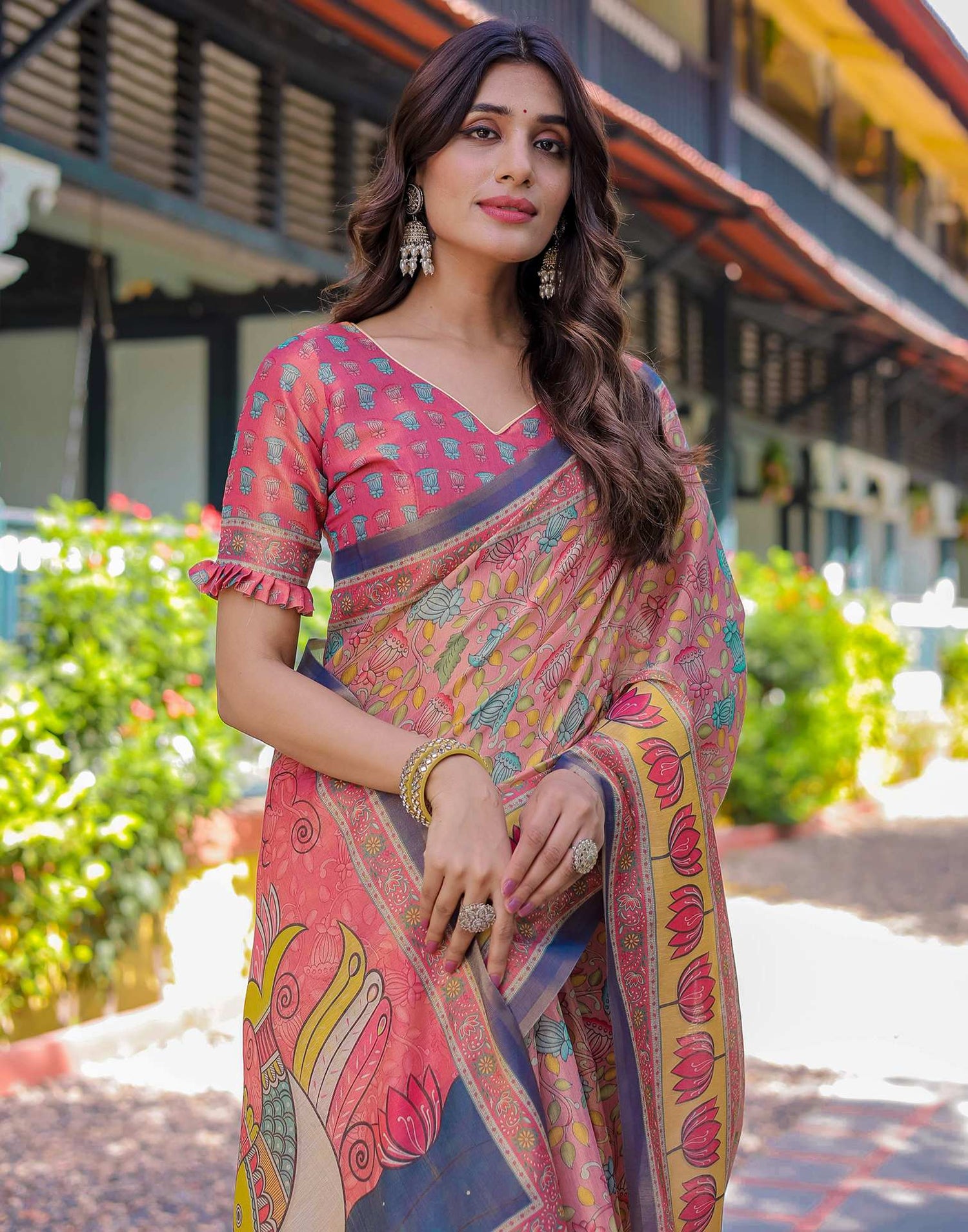 Pink Shimmer Silk Printed Saree