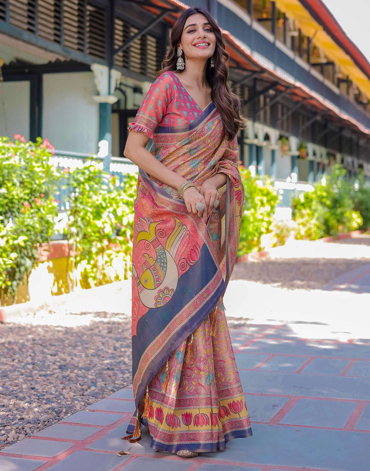 Pink Shimmer Silk Printed Saree