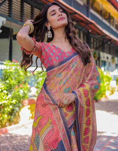 Pink Shimmer Silk Printed Saree