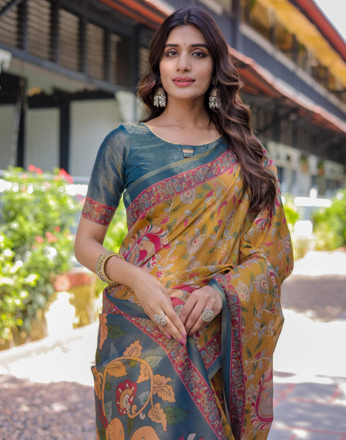 Yellow Shimmer Silk Printed Saree