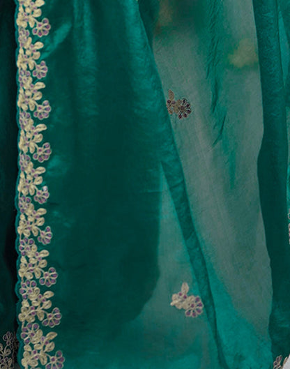 Teal Green Tissue Silk Sequence Embroidery Saree