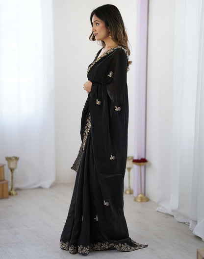 Black Tissue Silk Sequence Embroidery Saree