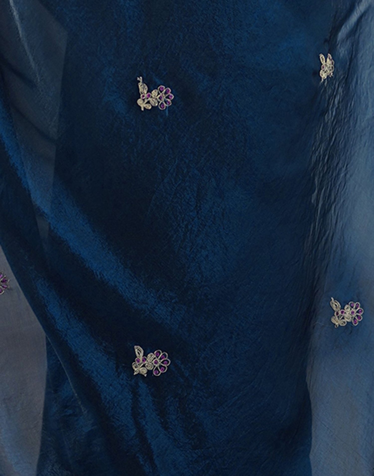 Dark Teal Blue Tissue Silk Sequence Embroidery Saree