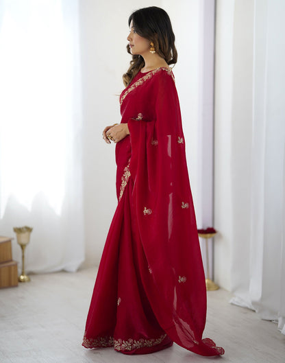 Red Tissue Silk Sequence Embroidery Saree