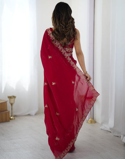 Red Tissue Silk Sequence Embroidery Saree