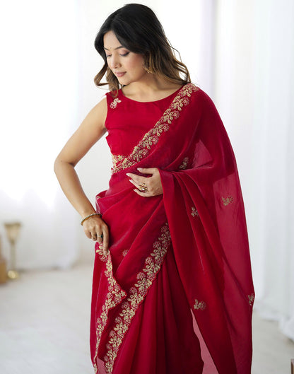 Red Tissue Silk Sequence Embroidery Saree