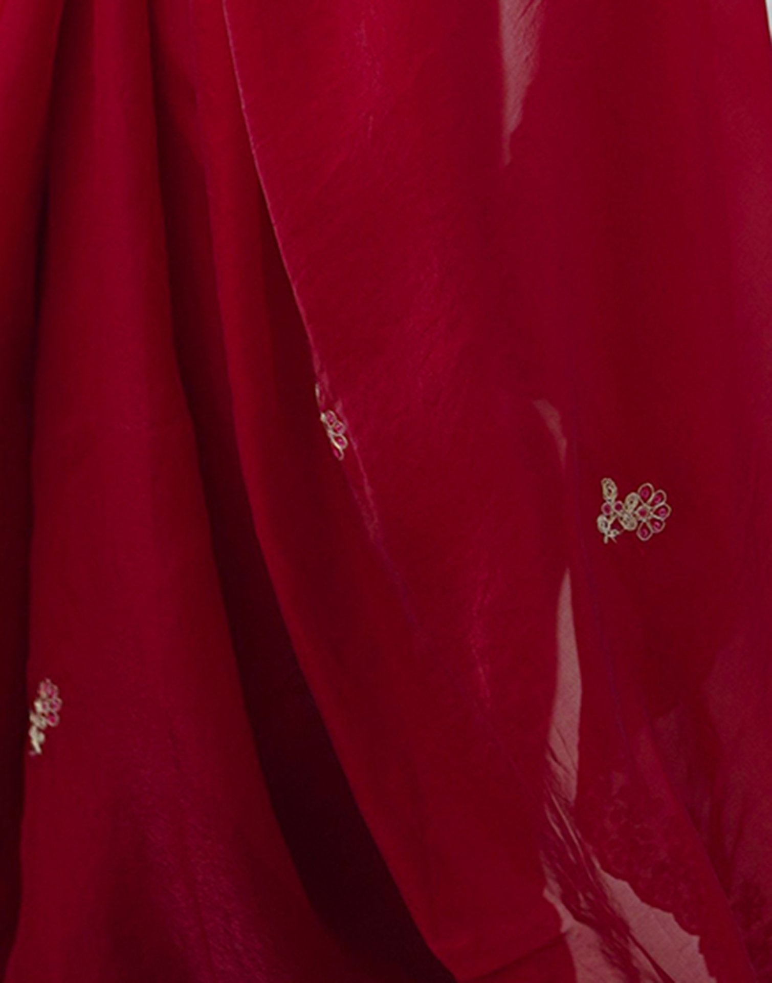 Red Tissue Silk Sequence Embroidery Saree