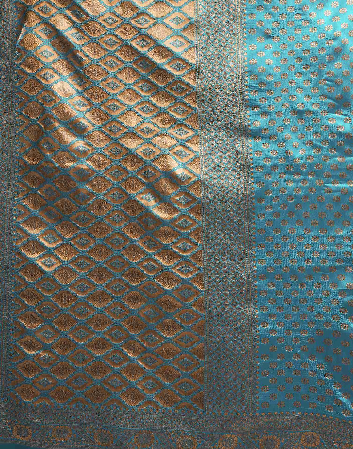 Teal Blue Silk Woven Banarasi Saree