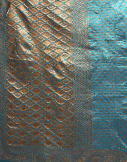 Teal Blue Silk Woven Banarasi Saree