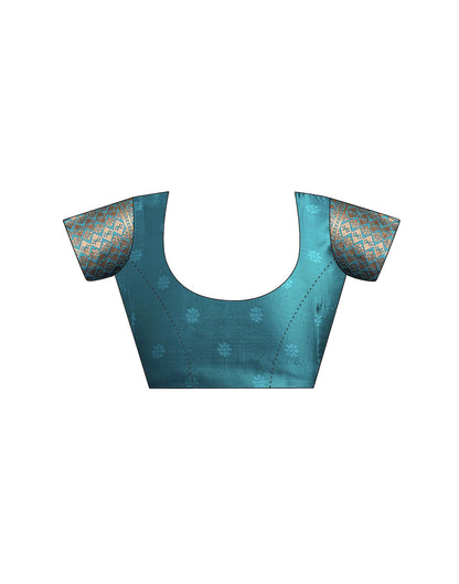 Teal Blue Silk Woven Banarasi Saree