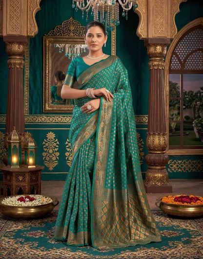 Teal Green Silk Woven Banarasi Saree