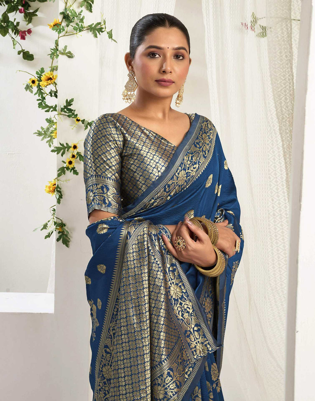 Rama Blue Silk Woven Banarasi Saree