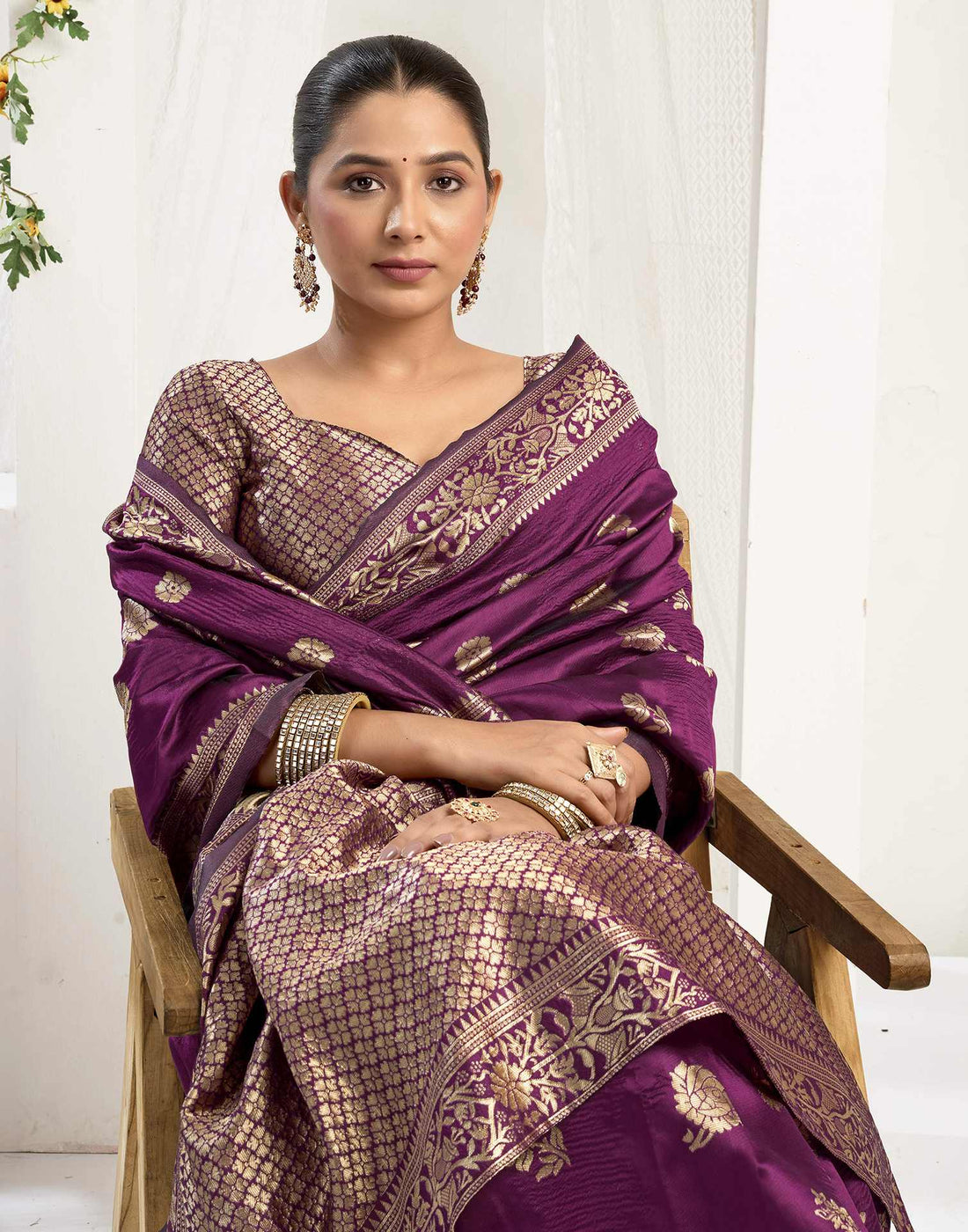 Wine Silk Woven Banarasi Saree
