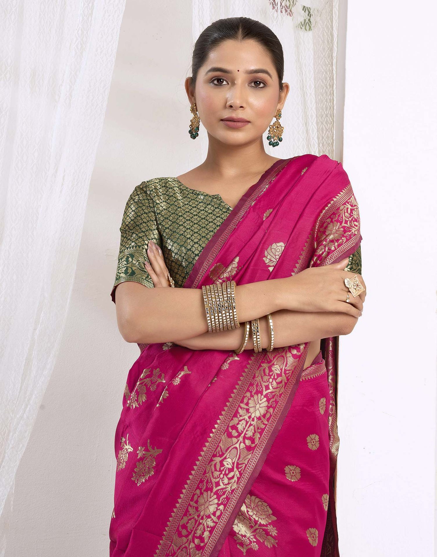 Magenta Silk Woven Banarasi Saree