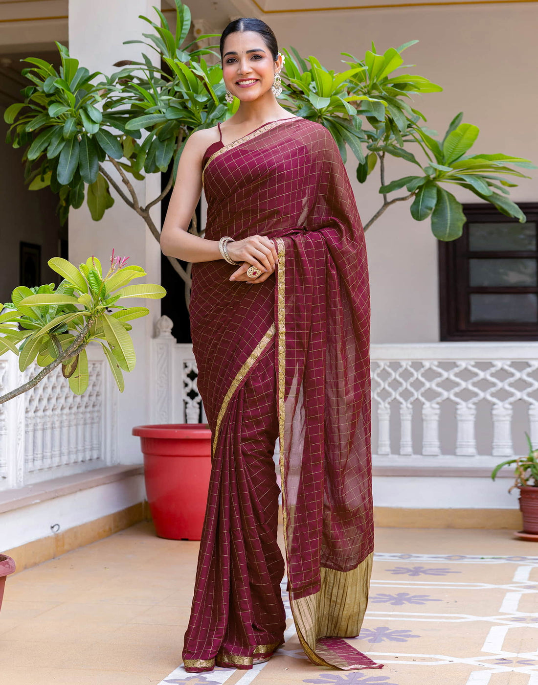 Maroon Silk Woven Saree