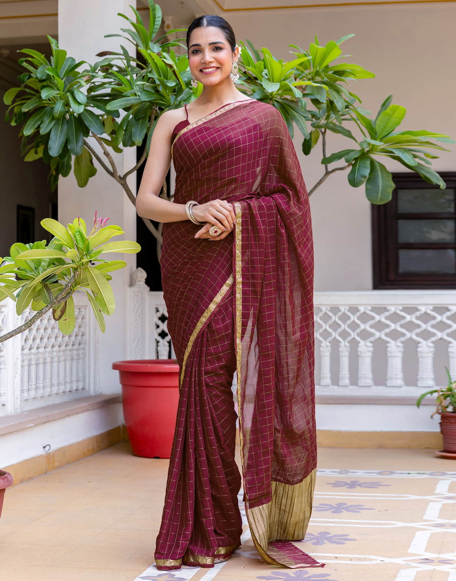 Maroon Silk Woven Saree