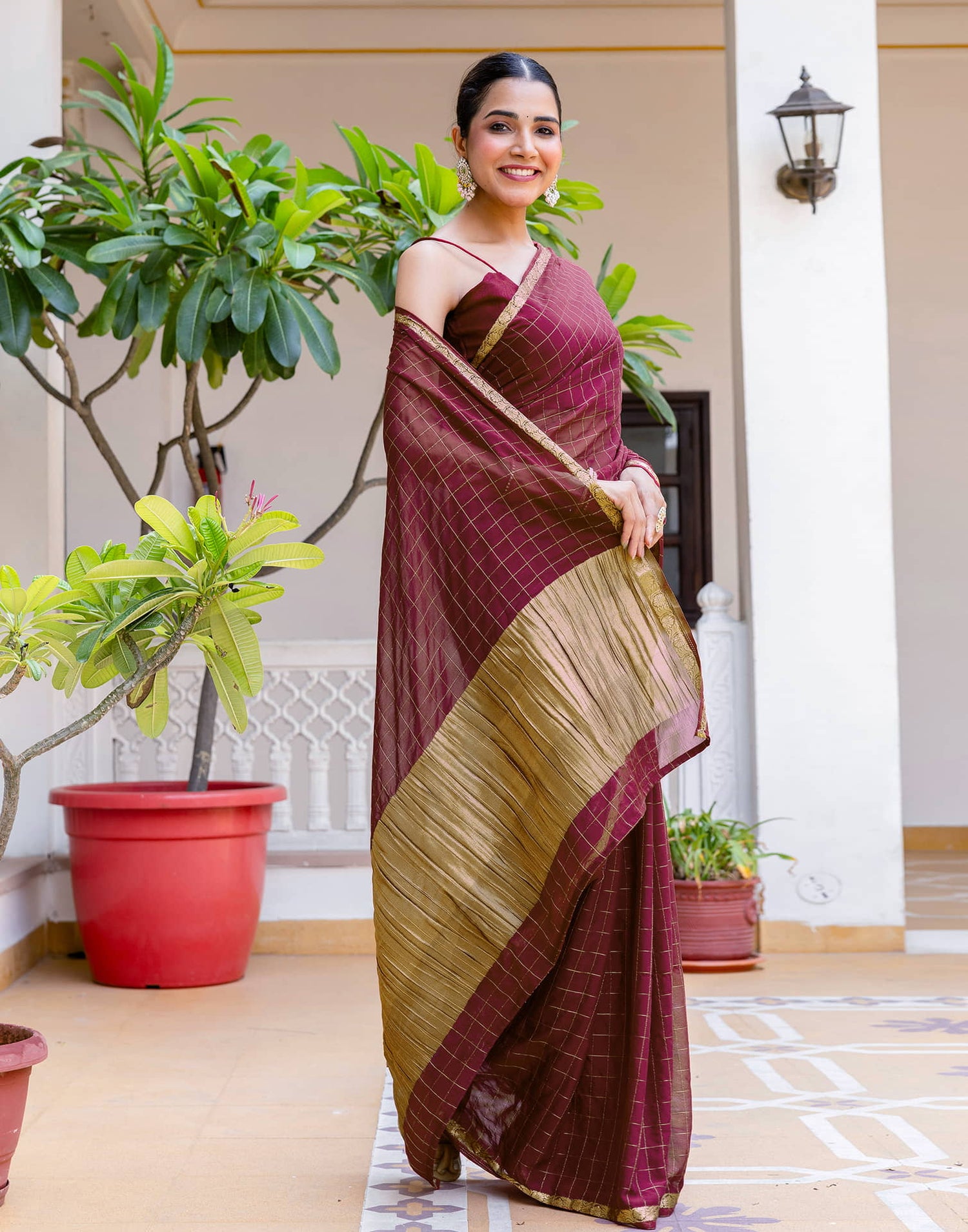 Maroon Silk Woven Saree