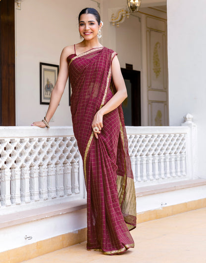 Maroon Silk Woven Saree