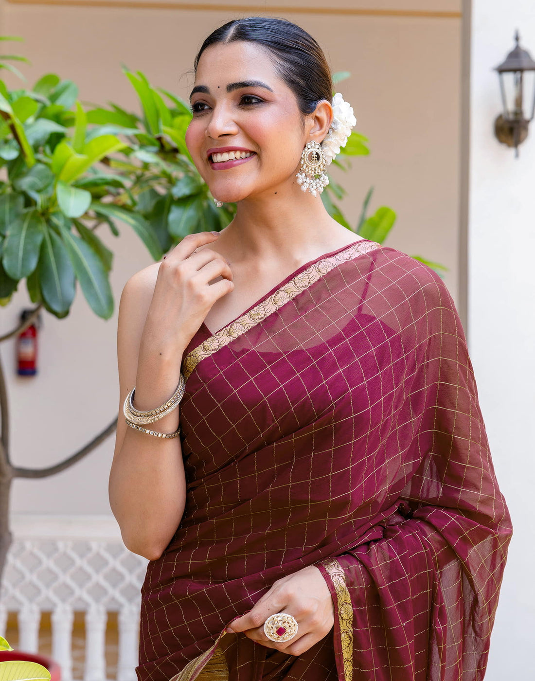 Maroon Silk Woven Saree