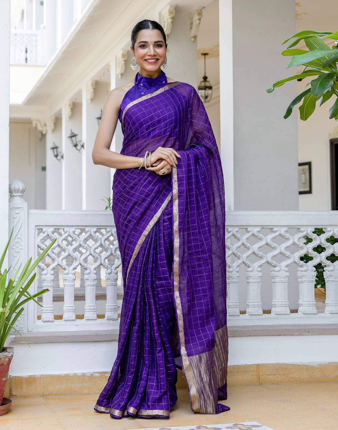 Dark Purple Silk Woven Saree