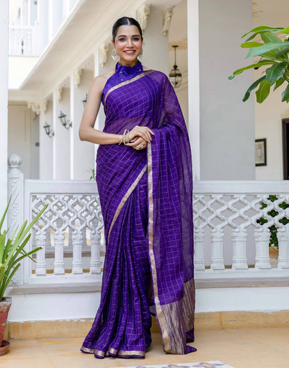 Dark Purple Silk Woven Saree