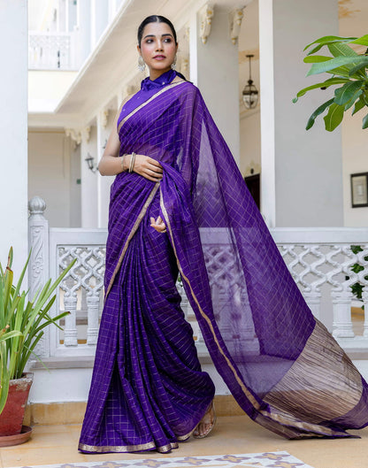 Dark Purple Silk Woven Saree