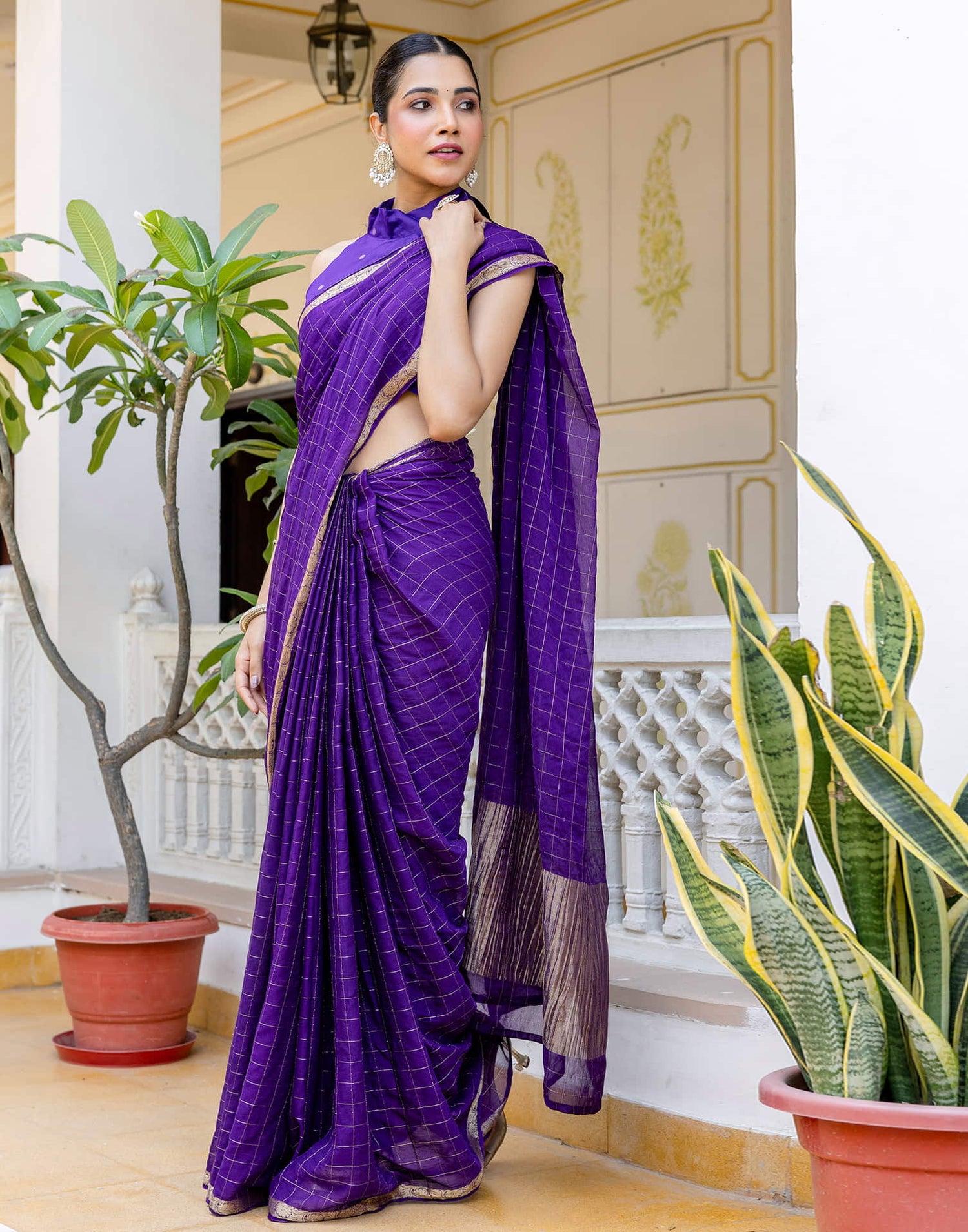 Dark Purple Silk Woven Saree