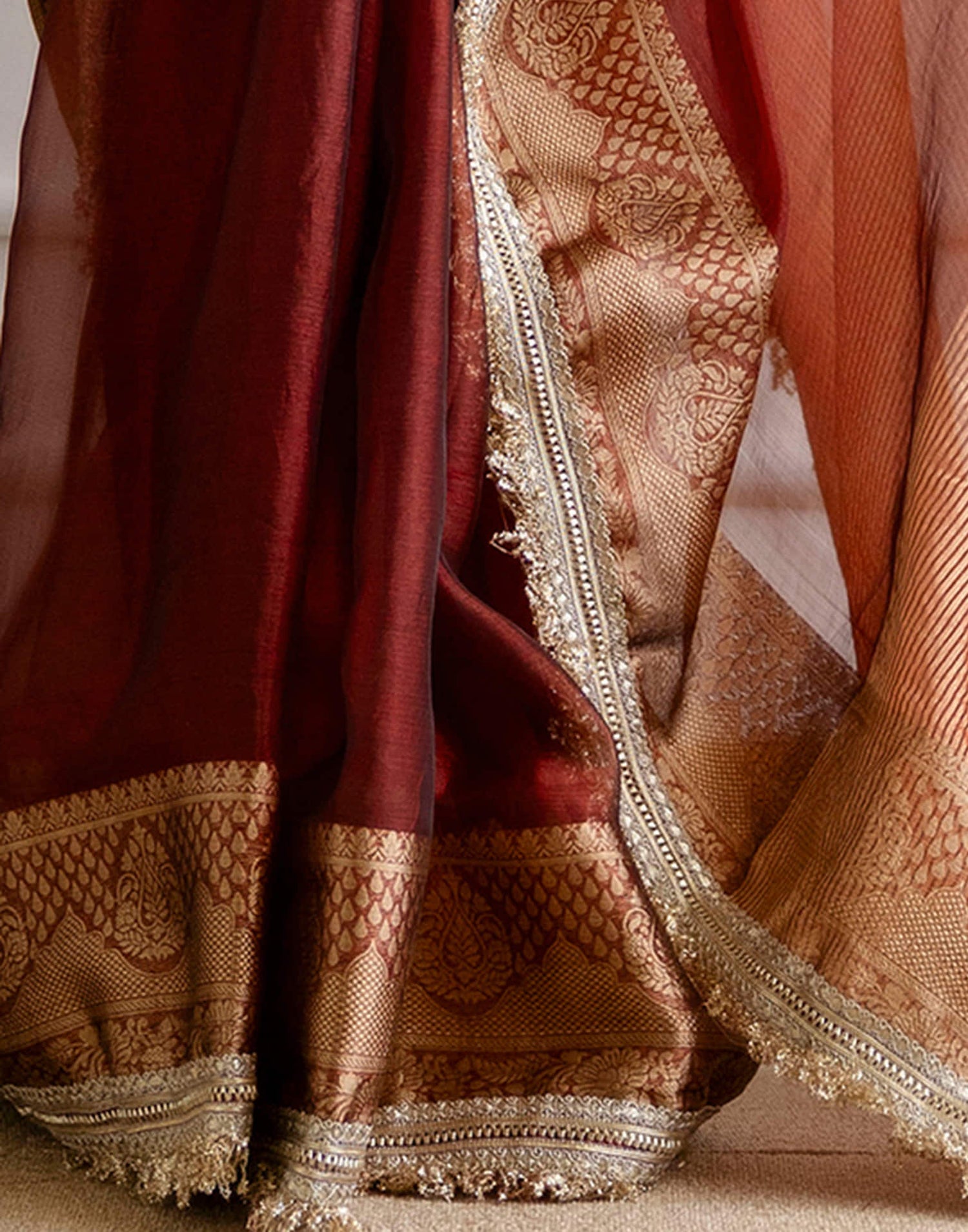 Dark Red Shimmer Woven Saree