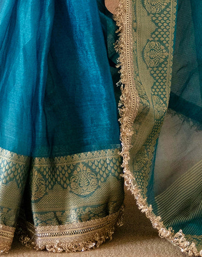 Teal Blue Shimmer Woven Saree