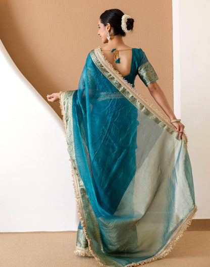 Teal Blue Shimmer Woven Saree