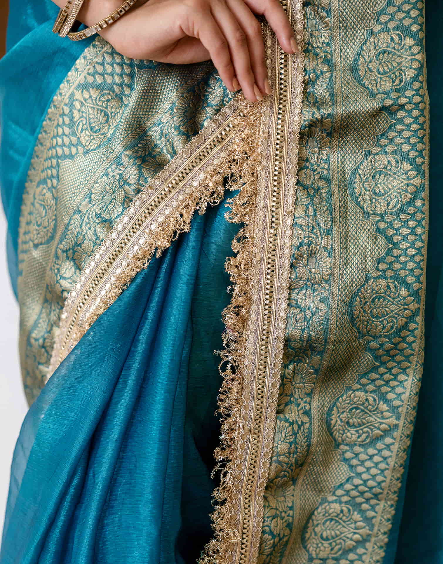 Teal Blue Shimmer Woven Saree