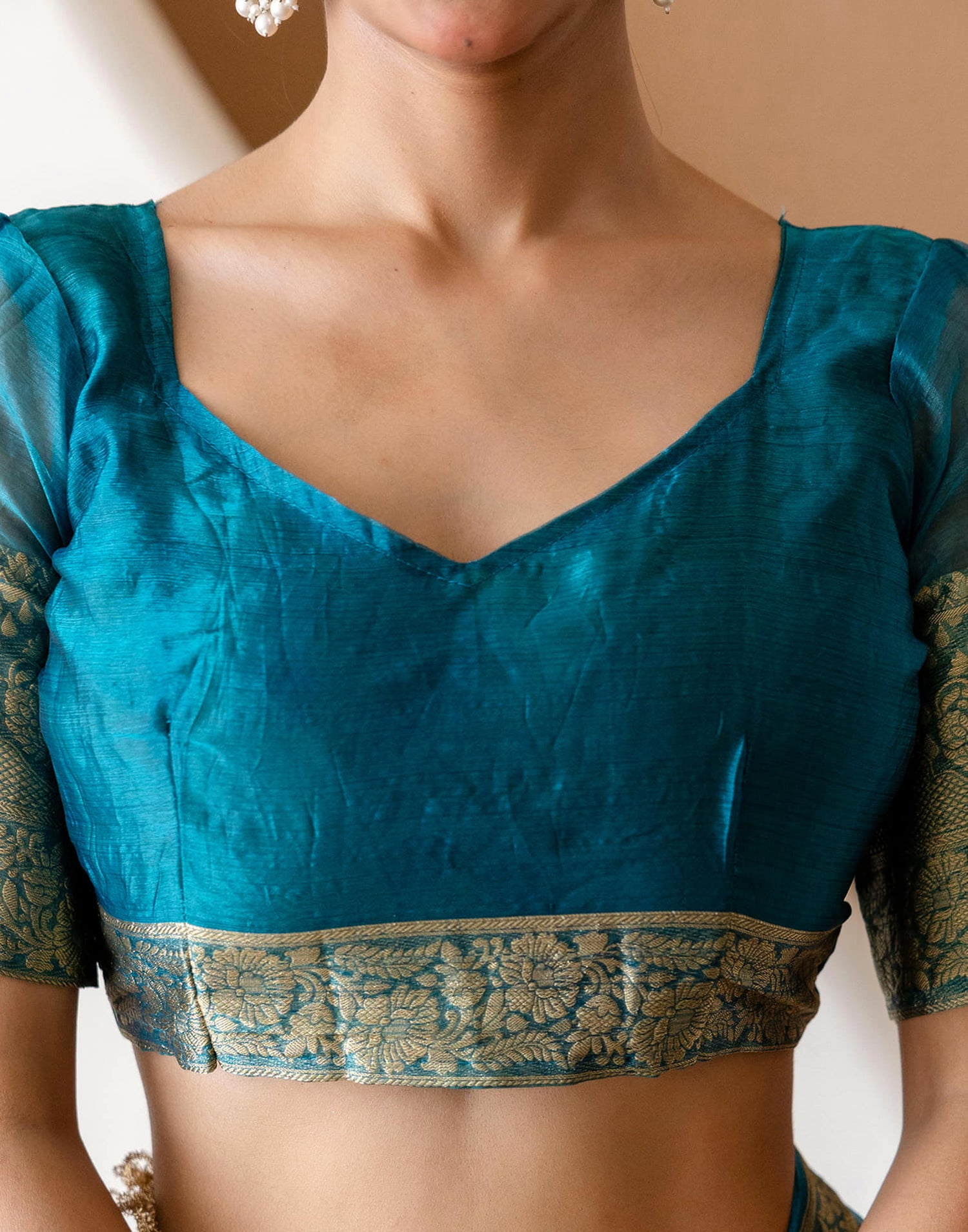 Teal Blue Shimmer Woven Saree