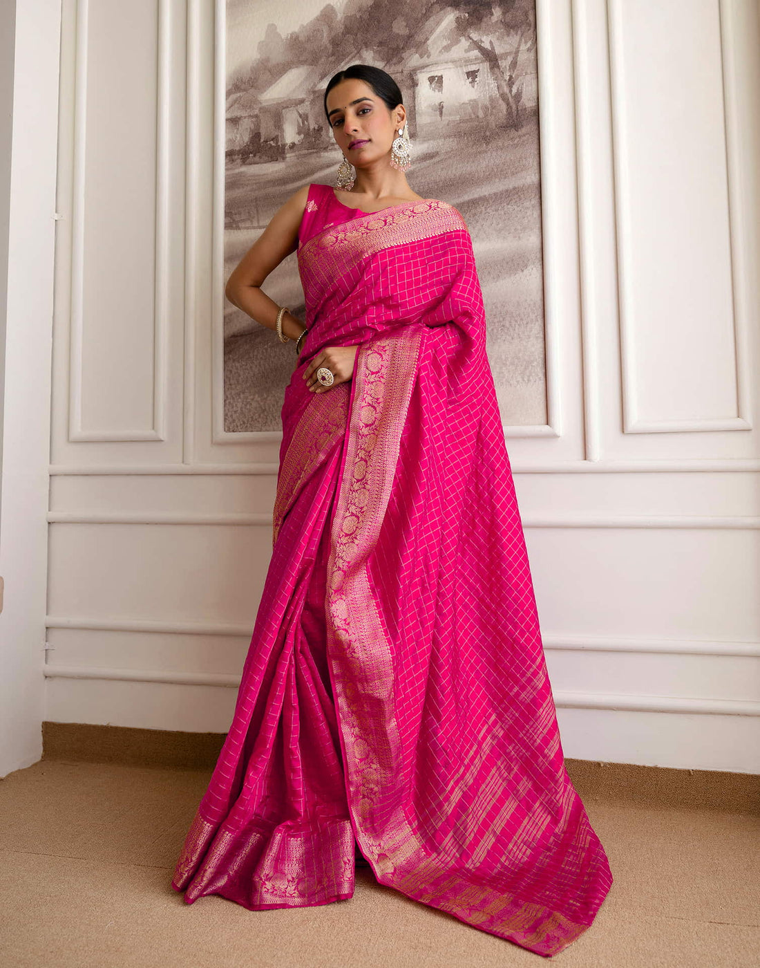 Rani Pink Silk Woven Saree