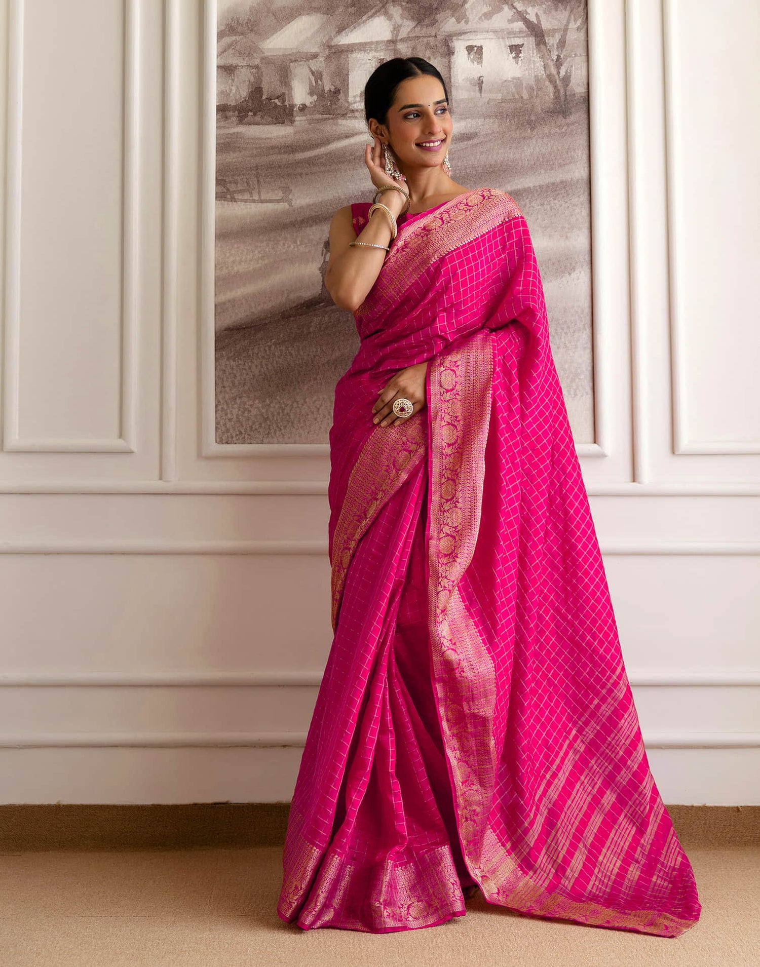 Rani Pink Silk Woven Saree
