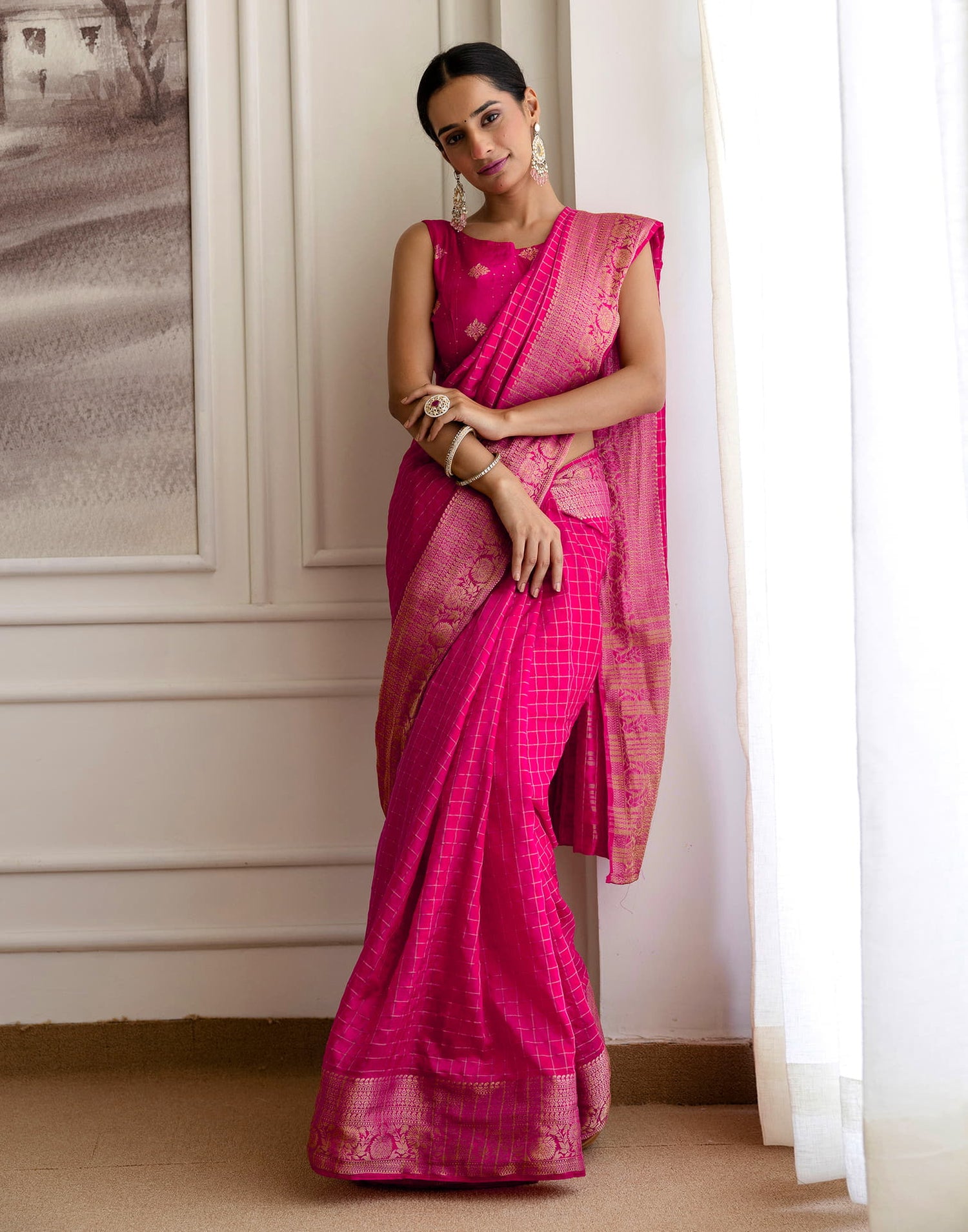Rani Pink Silk Woven Saree